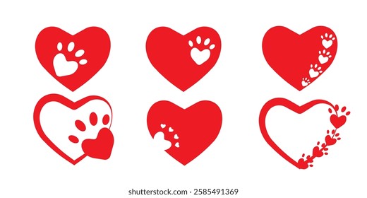 Animal love symbol or cat paw with heart vector