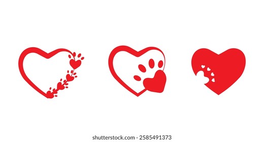 Animal love symbol or cat paw with heart vector