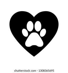 Animal love symbol paw print with heart, isolated vector