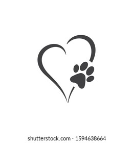 Animal love symbol paw print with heart, isolated vector