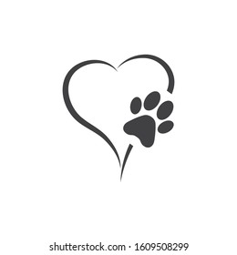 Animal love symbol paw print with heart, isolated vector