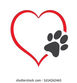 Animal Love Symbol Paw Print With Heart, Isolated Vector