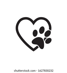 Animal love symbol paw print with heart, isolated vector