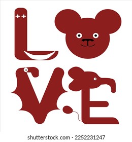 Animal Love Symbol , Animal love symbol paw print with heart, isolated vector, Vector illustration on white background. love letters design by animals.