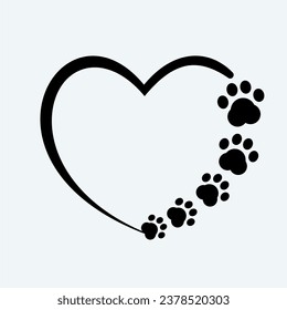 Animal love symbol paw print with heart, isolated vector