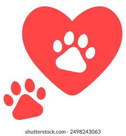 Animal love symbol paw print with heart isolated on white background.