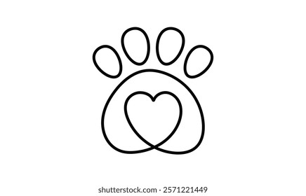 Animal love symbol paw print with heart, vector	