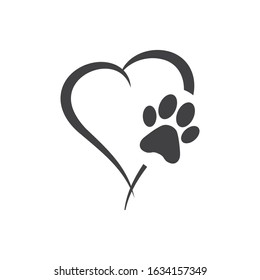 Animal love symbol, pet paw print with heart, isolated vector