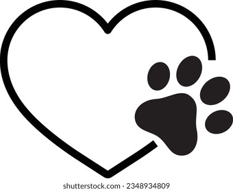 Animal love symbol vector . Paw print with heart . Dog love symbol