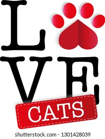 Animal love vector. Authentic love, best friends. I love animals. Valentine's day. Paw print as a heart.   