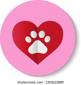 Animal love vector. Authentic love, best friends. I love animals. Valentine day. Paw print inside a heart.   