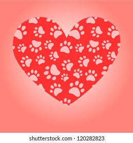 Animal lover heart greeting card, vector