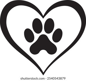 Animal Lovers Heart with Calligraphy Paw Print Design