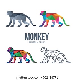 ANIMAL LOW POLY LOGO ICON SYMBOL TRIANGLE GEOMETRIC MONKEY POLYGONAL SET