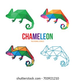 ANIMAL LOW POLY LOGO ICON SYMBOL TRIANGLE GEOMETRIC CHAMELEON POLYGON SET