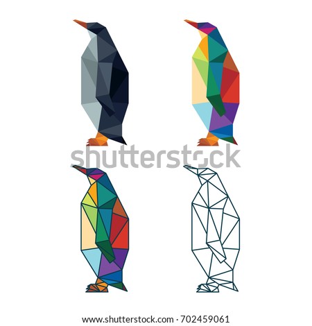 ANIMAL LOW POLY LOGO ICON. TRIANGLE GEOMETRIC PENGUIN POLYGONAL SET.
