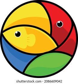 Animal, Macaw Bird, and Fish Circle Logo Vector Design