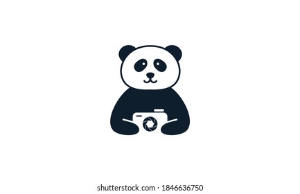 animal mammals panda cute modern with camera photography  logo vector icon  design 
