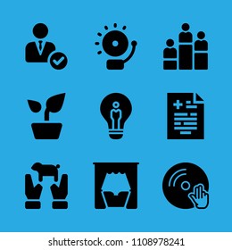 animal, manager, medical result, alarm, rank, bed, plant, vinyl and idea vector icon. Simple icons set
