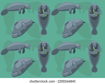 Animal Manatee Eating Poses Cute Cartoon Character Seamless Wallpaper Background
 svg