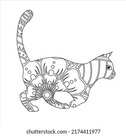 Animal mandala coloring page cat  mandala coloring book for adult animal coloring page for kids and adult. cat hand drawn for decorating