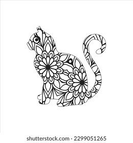 Animal Mandala coloring Page Cat for Kids and Book  