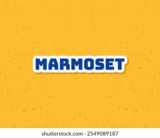 Animal marmoset typography flat design with grunge effect in blue and yellow color. Vector illustration. Suitable for card and children education.