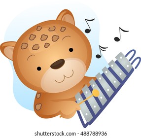 Animal Mascot Illustration Featuring a Cheetah Playing with a Xylophone