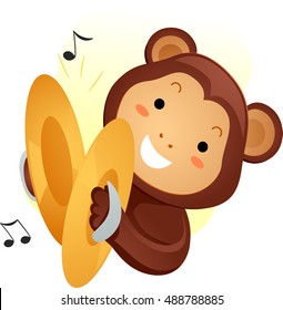 Animal Mascot Illustration Featuring a Cute Monkey Playing with Cymbals