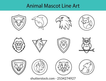 Conjunto de Diseño gráfico de arte de línea de mascota animal