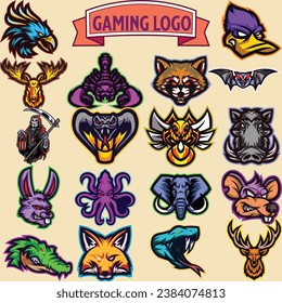 ANIMAL MASCOT AND LOGO BUNDLE.
animals head isolated vector logo concept. Modern badge mascot design. Premium quality wild animal, fish, reptile t-shirt tee print illustration.