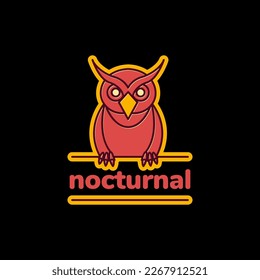 animal mascot owl nocturnal perched branch colorful sticker logo design vector icon illustration