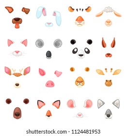 Animal mask vector animalistic masking face of wild characters bear wolf rabbit and cat or dog on masquerade illustration set of carnival masked costume tiger masquer isolated on white background