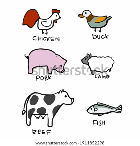 animal meat cartoon set vector illustration