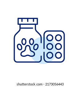 Animal medicine. Pills with paw symbol. Pixel perfect, editable stroke line art icon