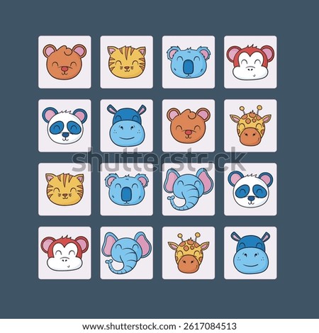 Animal memory game in isolated background