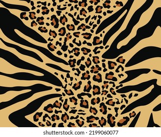 
Animal mix leopard zebra seamless print, yellow background.