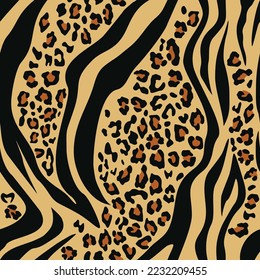 
animal mix pattern leopard zebra seamless trendy design for print on clothes, paper, fabric