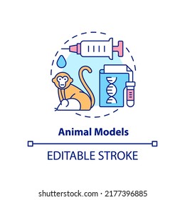 Animal models concept icon. Pandemic preparedness preclinical research abstract idea thin line illustration. Isolated outline drawing. Editable stroke. Arial, Myriad Pro-Bold fonts used