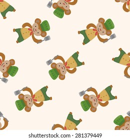 animal monkey chef cartoon , cartoon seamless pattern background