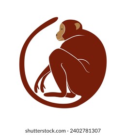 animal monkey on round vector logo icon illustration design isolated background