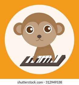 animal monkey playing instrument cartoon theme elements