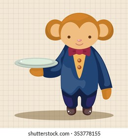 animal monkey waiter cartoon theme elements