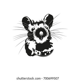 Animal, Mouse, cheese. Vector image.
