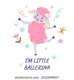 Animal music vector illustration. Join orchestra creatures as they perform lively melody in zoo The cheerful music band turns zoo into enchanted realm celebration. Im ballerina, pink sheep dancing