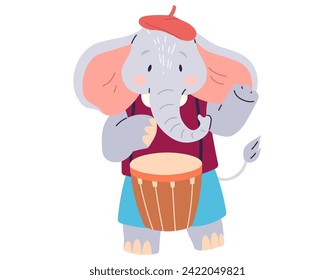 Animal music vector illustration. The magical animal music festival transforms zoo into realm happiness The orchestra creatures fills air with harmonious melody celebration. Elephant plays the drum