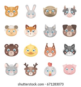 Animal Muzzle Set Icons In Cartoon Style. Big Collection Of Animal Muzzle Vector Symbol Stock Illustration