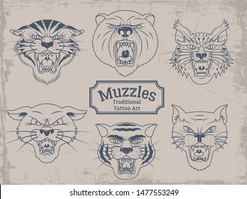 Animal Muzzles Traditional Tattoo Art Designs