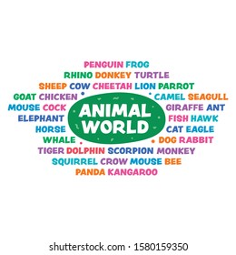 animal names concept. vector animals world. colorful animal names