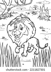 Animal in its natural habitat coloring page for kids